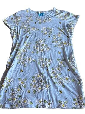 Nick & Nora Blue Daisy & Bee Short Sleeve Nightshirt XL Grannycore Cottage